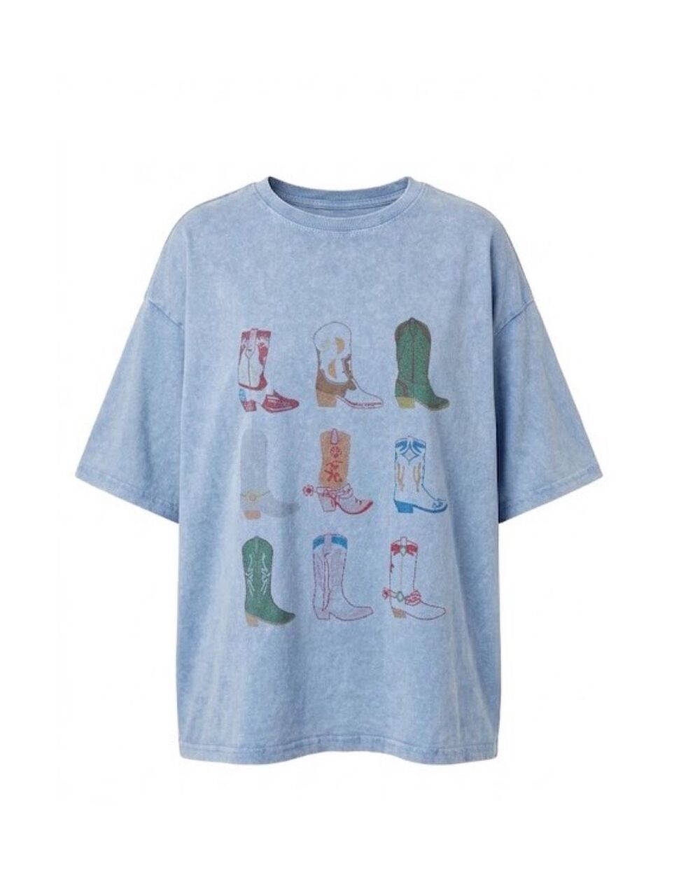 E1974. Easel Light Blue Oversized Cowboy Boot Western Mineral Washed